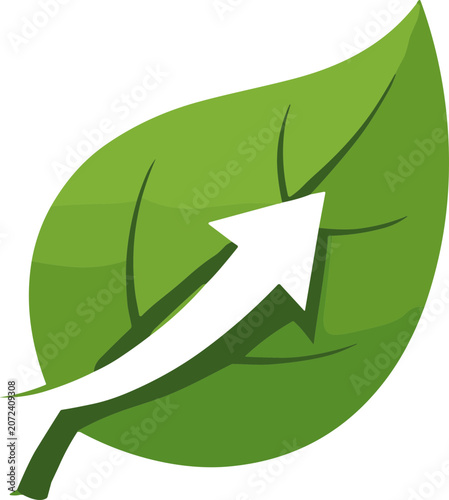 Green leaf with upward arrow symbolizing growth and sustainability