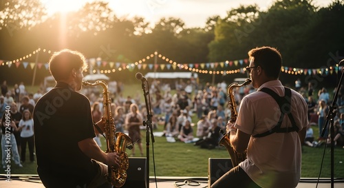 Musicians performing at outdoor summer festival