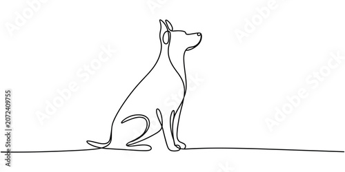 Foto Single line of a dog sitting attentively looking upwards animal continuous one l