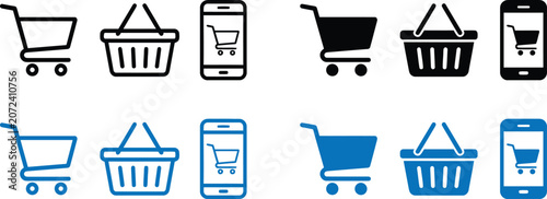 Foto E-Commerce and Online Shopping Vector Icon Collection featuring shopping cart, retail basket, and mobile store application symbols