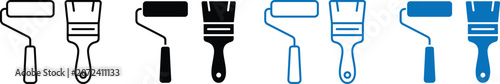 Foto Home Painting Tools Vector Icon Collection featuring paint roller and paint brush symbols for renovation and construction designs