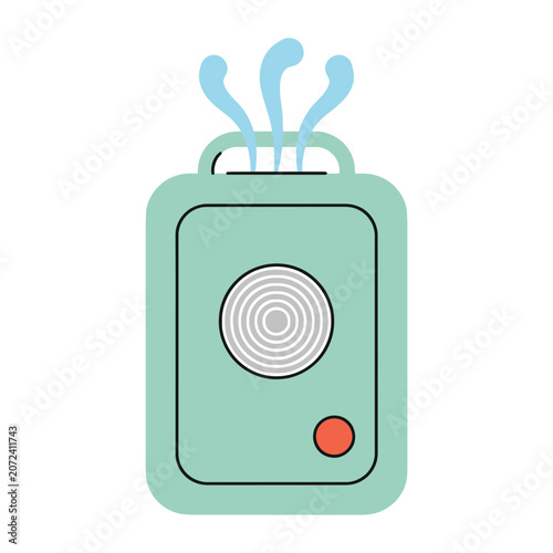 Flat illustration of a portable speaker with sound waves