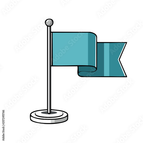 Teal flag on pole with base, flat vector illustration
