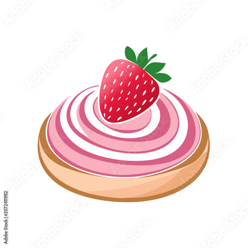 Strawberry cream tart flat vector illustration