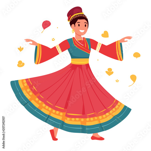 Woman in Traditional Folk Dance Costume Illustration