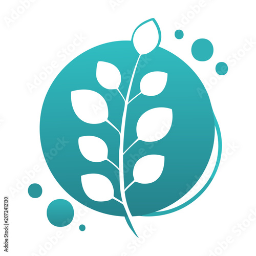 Abstract plant logo with teal gradient circle and bubbles