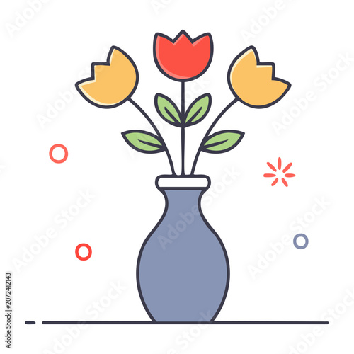 Blue vase with heart and plant vector illustration