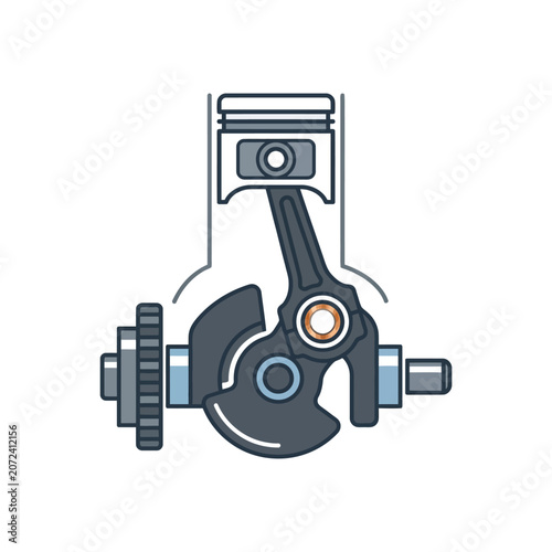 Minimalist vector illustration of a mechanical engine piston and crankshaft assembly isolated