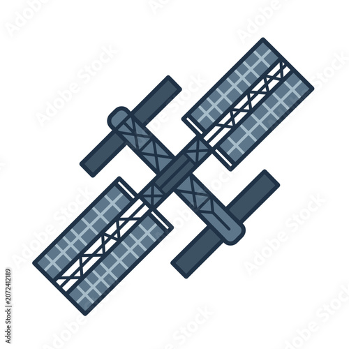 Deep Slate Orbital Space Station Icon with Solar Panel Arrays and Module Structure