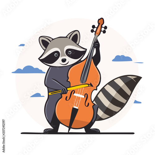 Cartoon raccoon playing a cello