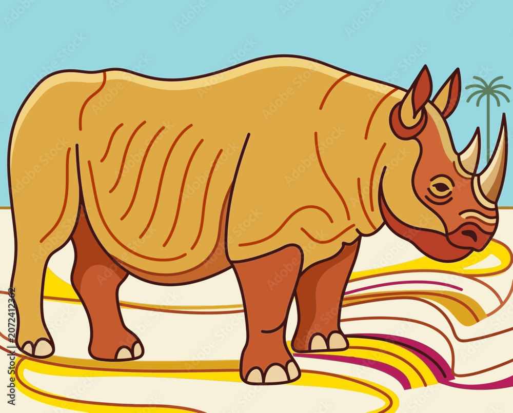 Fototapeta premium Minimalist Rhinoceros Vector Illustration for Wildlife Conservation Branding. Earthy Tones Profile View for Nature Graphics. Flexible Layout.