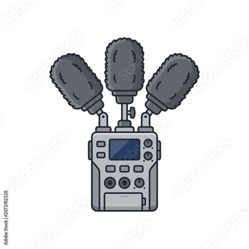Professional Multi-Microphone Field Audio Recorder Device Vector Illustration for Podcasting