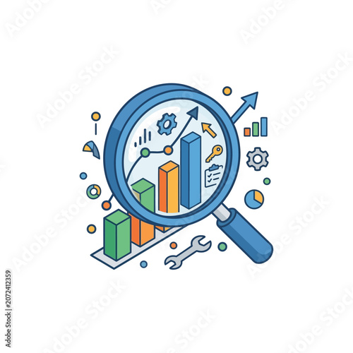 Conceptual Illustration of Data Analysis and Business Growth Strategy with Audit Tools