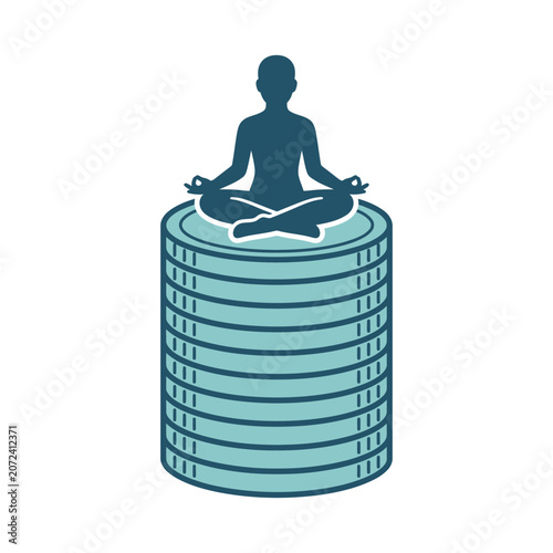 Person Meditating on a Stack of Coins Concept for Financial Peace and Wealth Stability