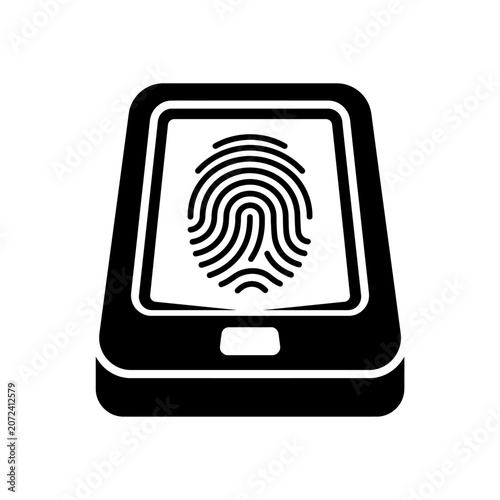 Fingerprint scanner icon on a black smartphone device, modern security concept