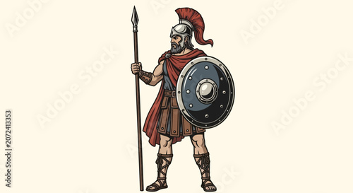 Cuadro en lienzo Ancient Greek Warrior Holding Spear Shield.