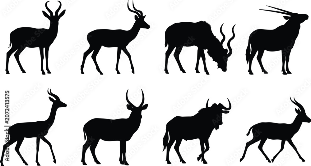 Fototapeta premium African Antelope and Wild Ungulate Silhouette Collection for Nature Design