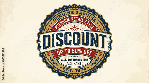 Foto Discount label on cream background.