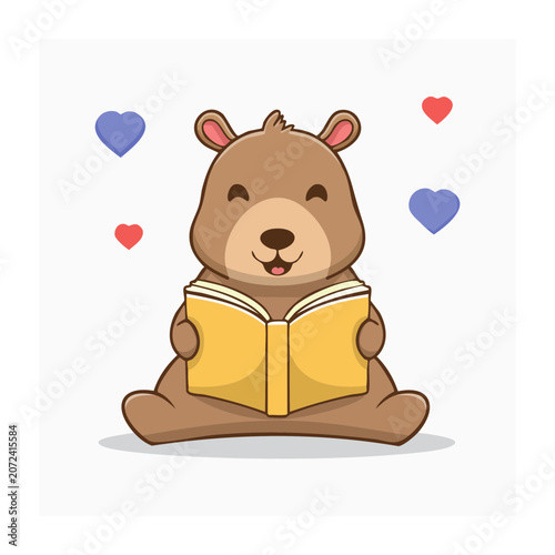 Cute cartoon elephant with hearts and ribbon