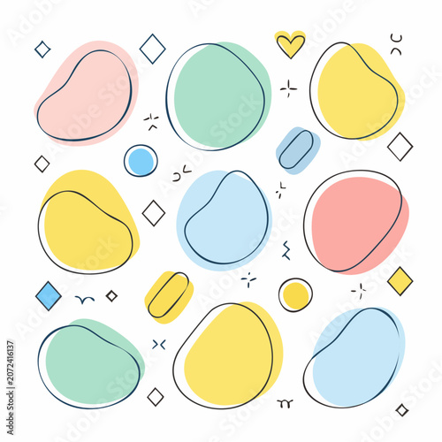 Abstract Organic Shapes with Pastel Colors and Hand-Drawn Elements