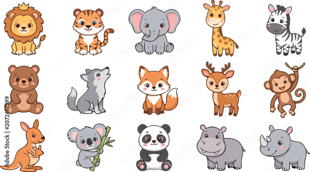 Fototapeta premium Kids Cartoon Animal Vector Graphics Bundle