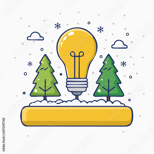 Winter Idea Light Bulb with Christmas Trees and Snowflakes