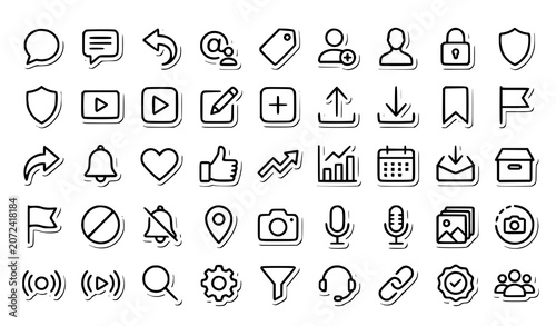 Canvas Print Clean Monoline Social App Icons Bundle with Chat Security Content and Engagement