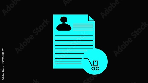 Online shopping and user profile on document resume cv application form with shopping cart symbol on black background ecommerce concept.