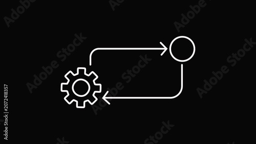 Gear Cogwheel Process Flowchart Infographic Animation White on Black Background.