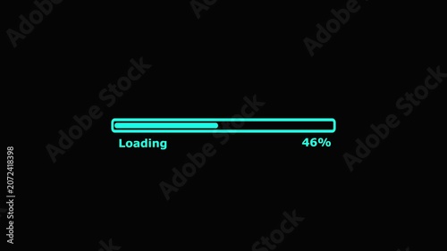 Loading animation progress bar with percentage display on black background tech.