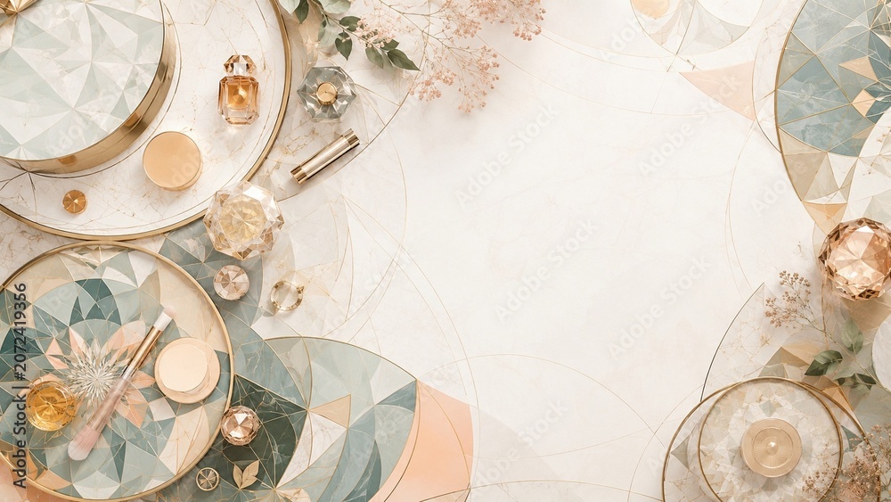 Fototapeta premium vanity table top view flatlay background with copy space, Geometric and Fractal Art style