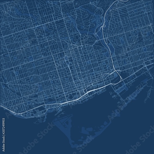 Photography Toronto City Map Poster Street Map JPG Classic Blueprint White Line Blue Backgro