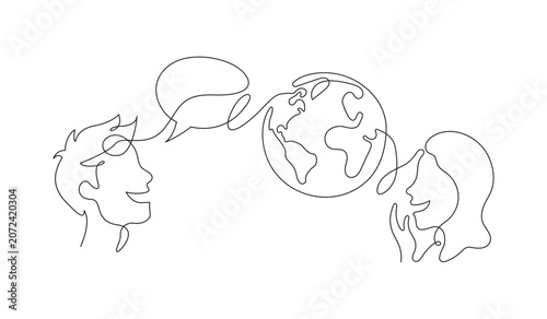 Konstfotografi Continuous line drawing of people laughing with a globe international joke day c