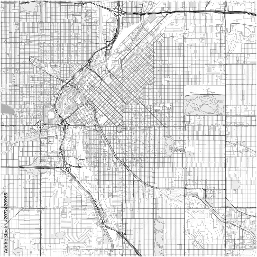 Obraz premium Denver City Map Poster Street Map JPG Stark Technical Black White Grey Zone Wall Art