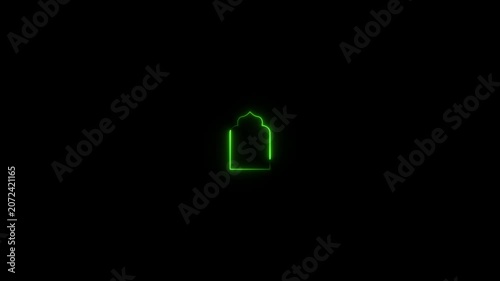 Glowing neon Islamic text frame icon animation,Glowing neon Islamic text frame icon video motion,Neon effect Islamic pattern frame icon animation.4k motion video .