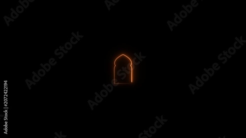 Glowing neon Islamic text frame icon animation,Glowing neon Islamic text frame icon video motion,Neon effect Islamic pattern frame icon animation.4k motion video .