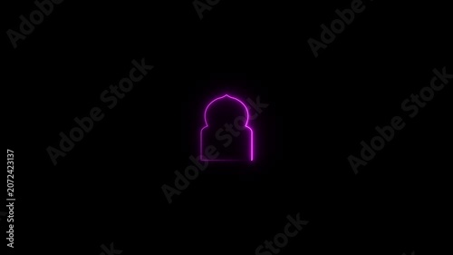 Glowing neon Islamic text frame icon animation,Glowing neon Islamic text frame icon video motion,Neon effect Islamic pattern frame icon animation.4k motion video .