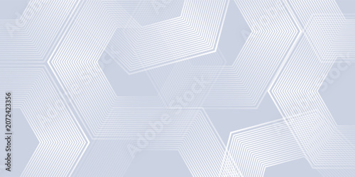 Abstract gray background with white glow color and futuristic dynamic composition. Modern hexagon line