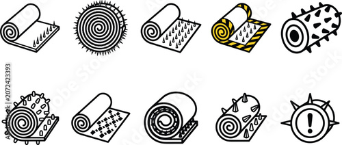 Photos Anti Climb Spike Mat and Security Deterrent Line Icon Set for Property Protectio