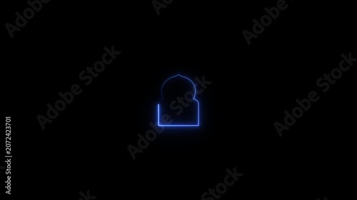 Glowing neon Islamic text frame icon animation,Glowing neon Islamic text frame icon video motion,Neon effect Islamic pattern frame icon animation.4k motion video .