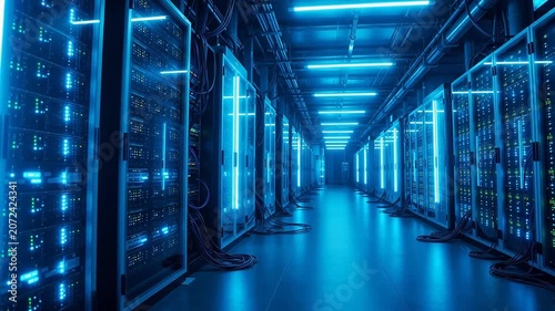 server room with blue lighting