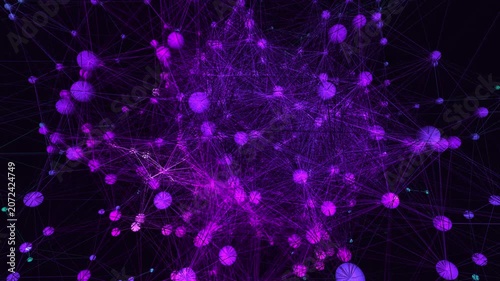 A mesmerizing seamless 4K loop of a glowing teal neural network of sphere nodes firing and connecting in a seamless plexus in crisp volumetric detail. Ideal for website background, AI background.
