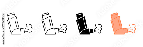 Obraz na plátně Set of minimalist asthma inhaler icons with transparent background, medical resp