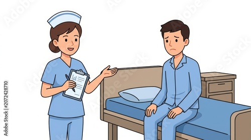 Nurse Comforts Worried Patient in Hospital Bed, Medical Care and Support