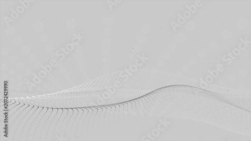 Minimalist white particle waves flowing across a clean background, abstract digital motion