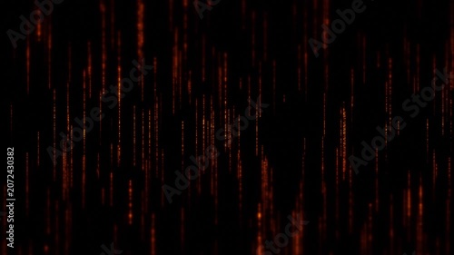 Glowing gold data streams falling through dark space, abstract technology animation