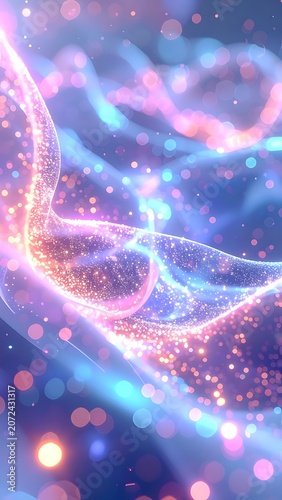 Vibrant cosmic scene with swirling purple and pink lights