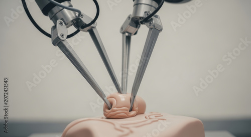 Robotic surgical tools performing prostate cancer treatment on medical model showing advanced precision and care in healthcare technology