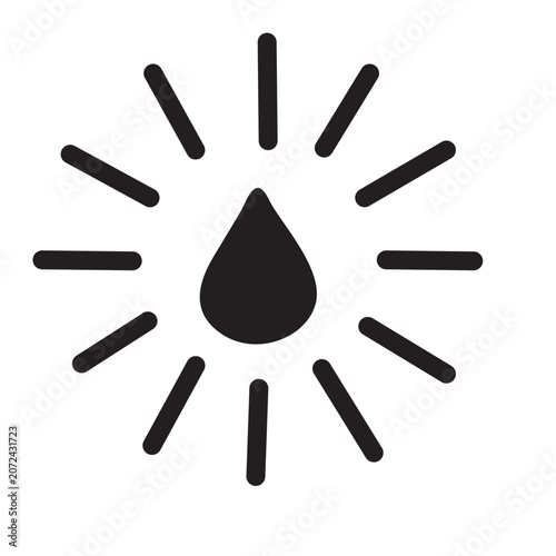 Abstract black sun with drop shape design element vector illustration isolated on background.