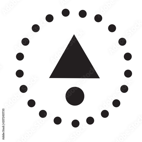 Abstract black triangle inside dotted circle shape design element vector illustration background.